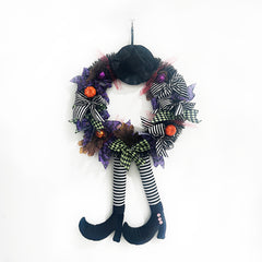 Halloween Wreath With Hat Witches Legs Pumpkin