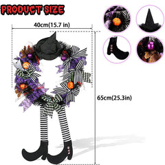 Halloween Wreath With Hat Witches Legs Pumpkin