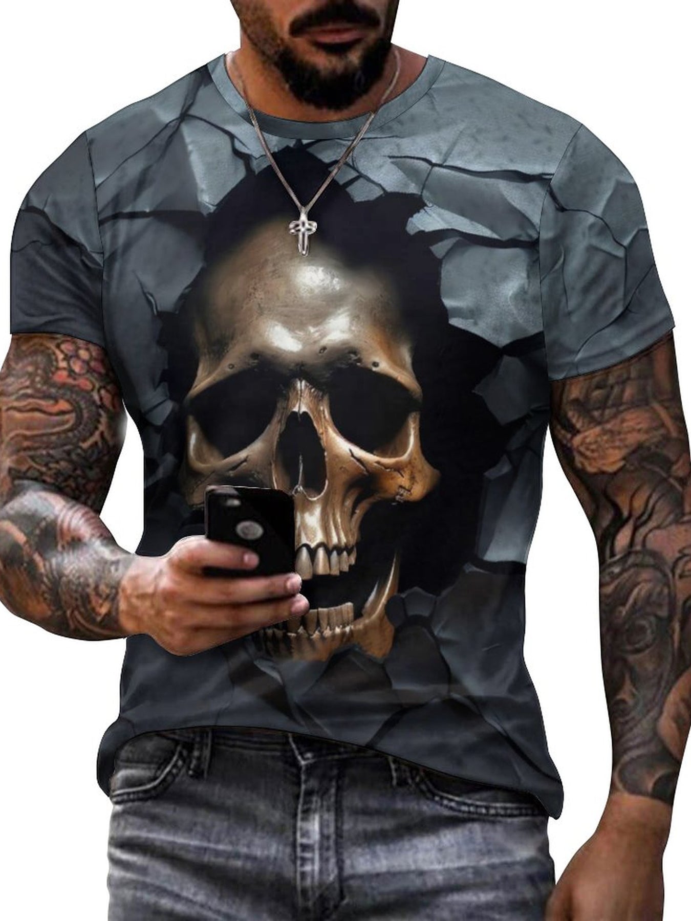 Skull 3D Print Men's Graphic Tee Short Sleeve Pullover Top