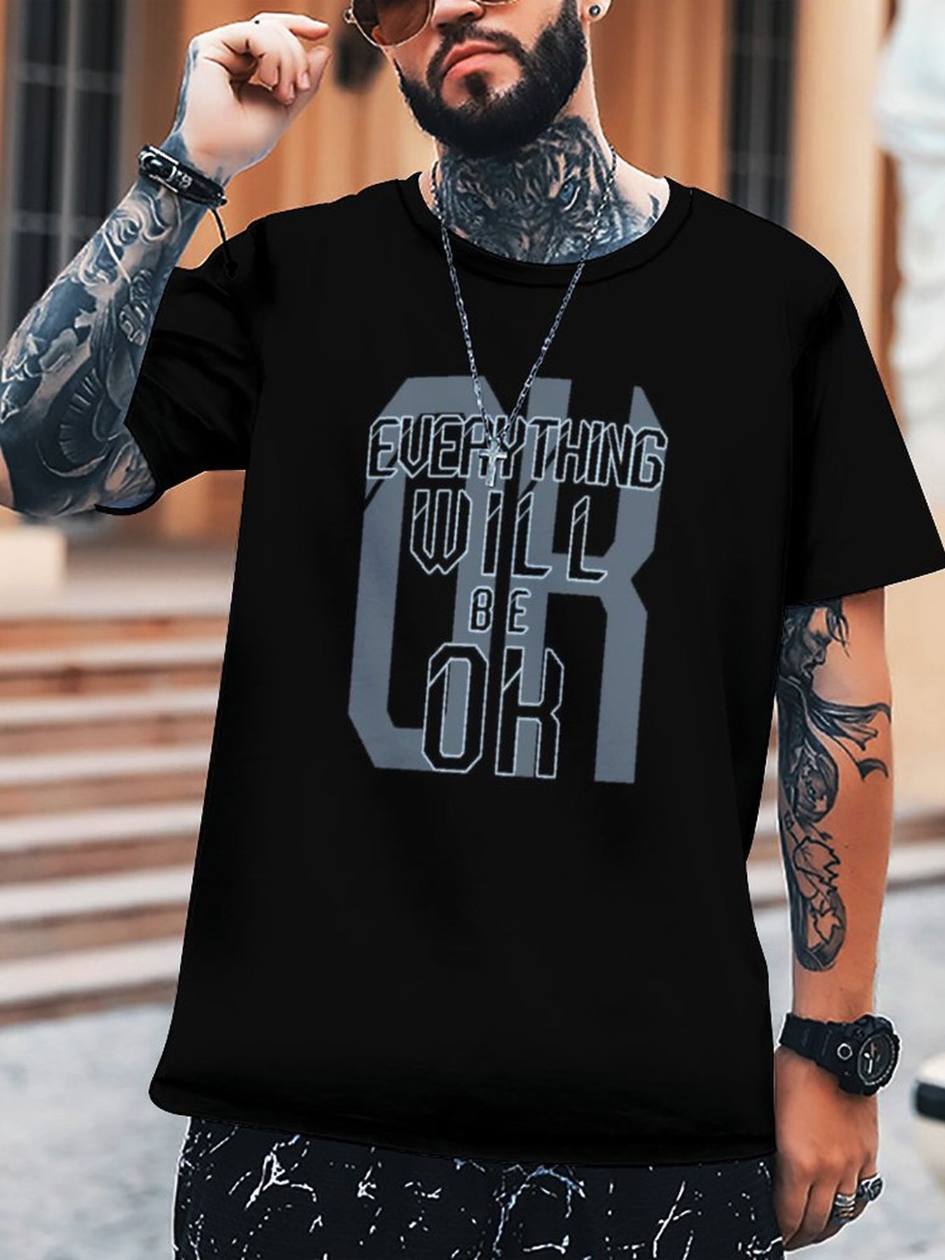 Everything Will Be Ok 3D Pattern Men's Graphic T-shirt Short Sleeve Top