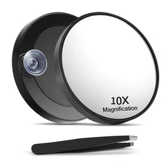 10X Magnifying Mirror With 2 Suction Cups 8.89 cm & Tweezer 1pc