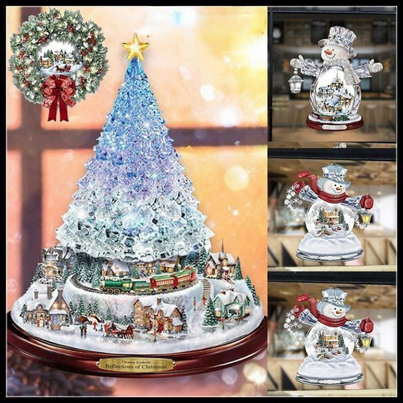 Christmas Stickers Crystal Tree Garland Santa Glass Stickers