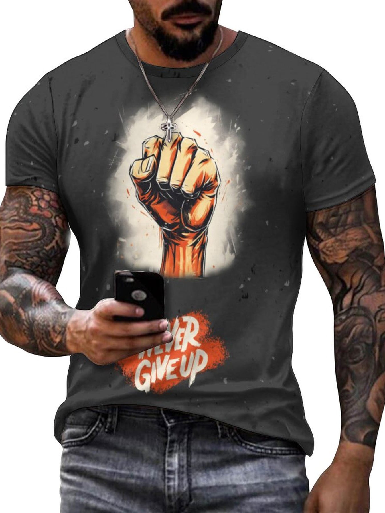 Inspirational Slogan Never Give Up 3D Digital Men's Graphic T-shirt
