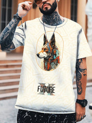 Fox & Letter 3D Print Men's Graphic Tee Short Sleeve Pullover Top