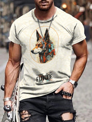 Fox & Letter 3D Print Men's Graphic Tee Short Sleeve Pullover Top