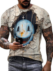 3D Scary Smiling Face Print Men's Graphic T-shirt