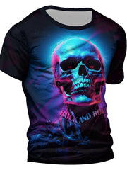 Rock And Roll Skull 3D Print Men's Graphic T shirt Short Sleeve Pullover Tops