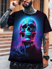 Rock And Roll Skull 3D Print Men's Graphic T shirt Short Sleeve Pullover Tops