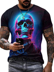 Rock And Roll Skull 3D Print Men's Graphic T shirt Short Sleeve Pullover Tops