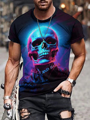 Rock And Roll Skull 3D Print Men's Graphic T shirt Short Sleeve Pullover Tops