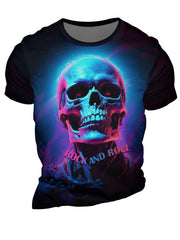 Rock And Roll Skull 3D Print Men's Graphic T shirt Short Sleeve Pullover Tops