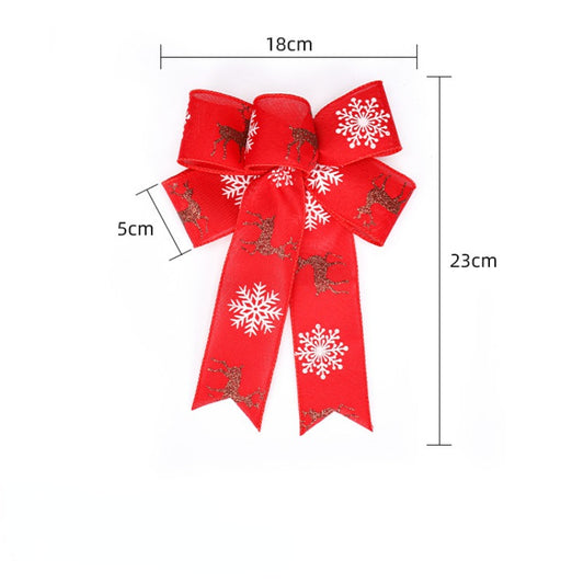 Christmas Tree Decoration Burlap Bow Printed Elk Snowfla...