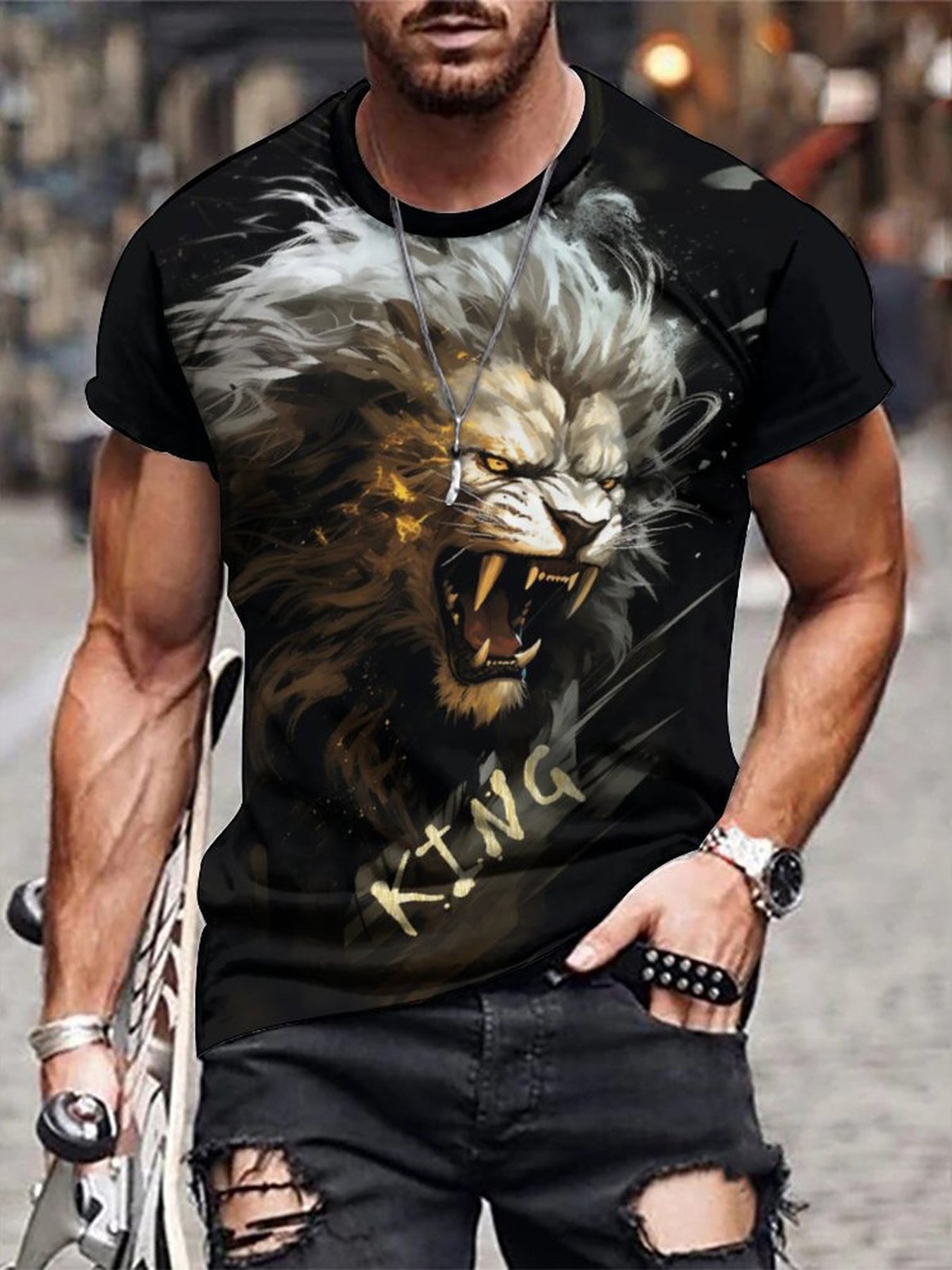 Fierce Lion 3D Print Men's Graphic T-shirt Short Sleeve Pullover Tops