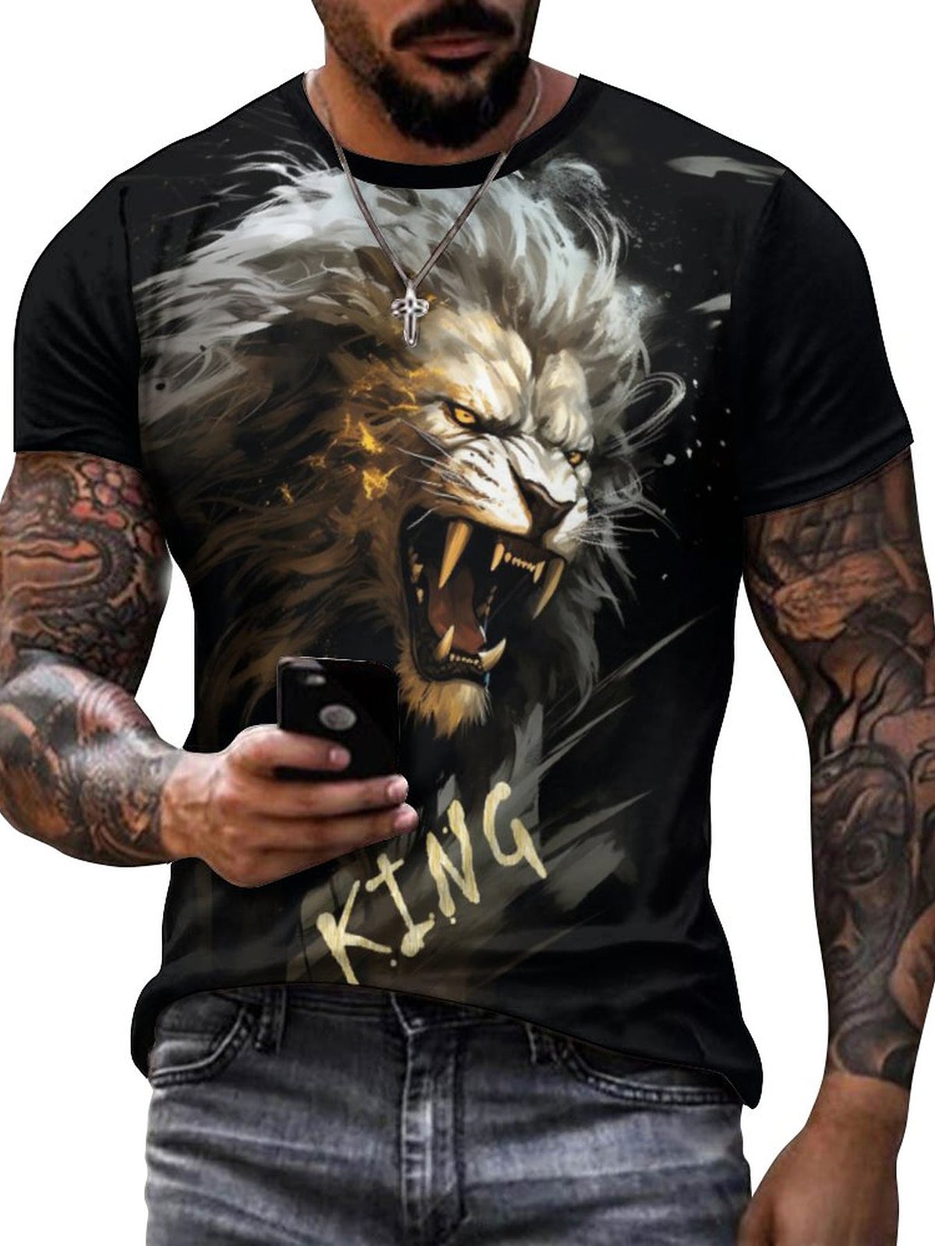 Fierce Lion 3D Print Men's Graphic T-shirt Short Sleeve Pullover Tops