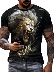Fierce Lion 3D Print Men's Graphic T-shirt Short Sleeve Pullover Tops