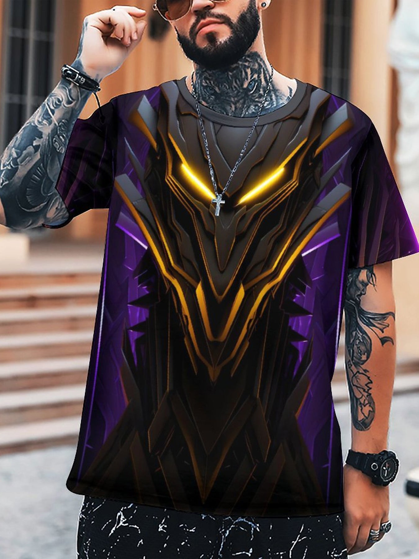 Futuristic Mech Armor Print Men's Sports T-Shirt
