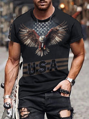 Stylish Eagle & Letter 3D Print Men's Graphic T-shirt Short Sleeve Pullover