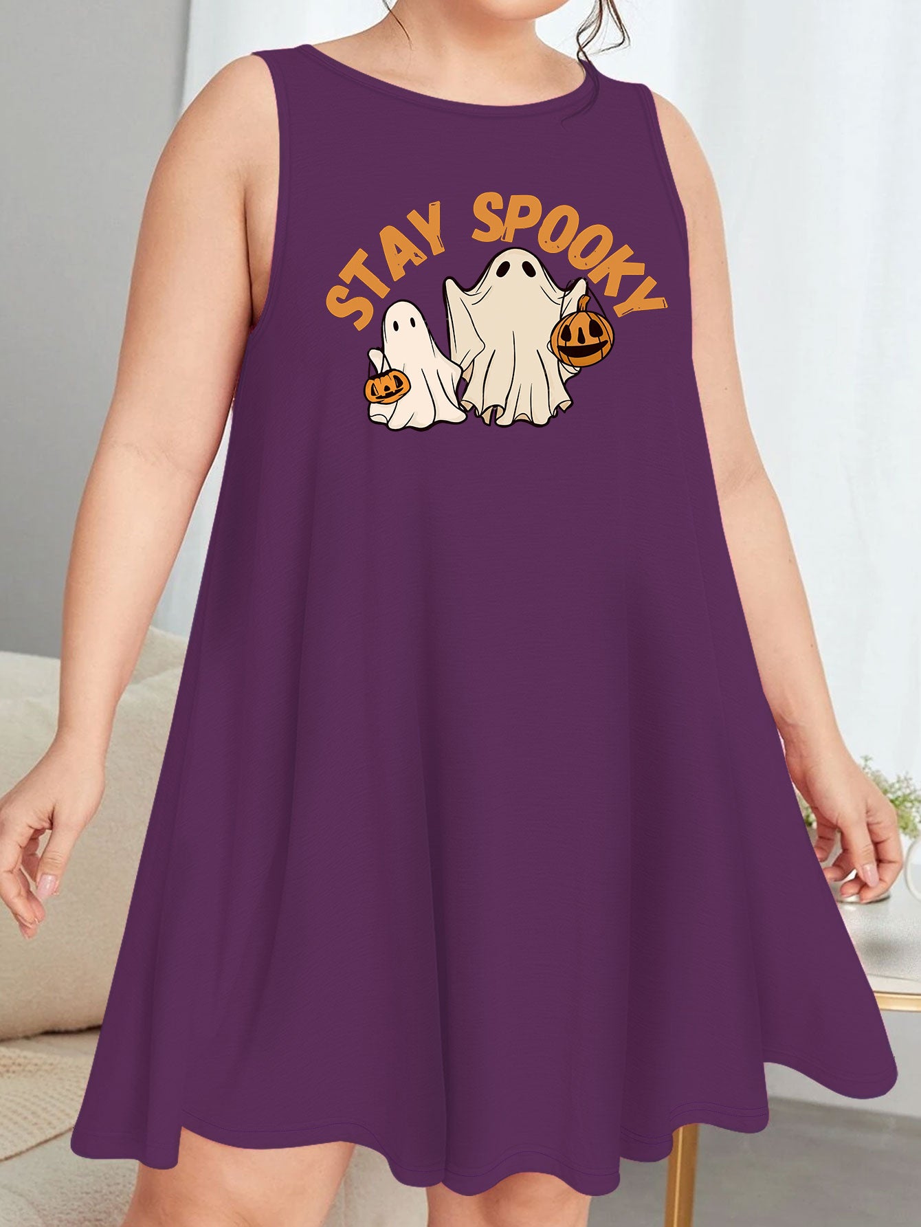 Halloween Nightdress Women's Plus Ghost & Pumpkin Print Sleep Dress