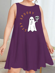 Halloween Nightdress Women's Plus Letter & Ghost Print Round Neck