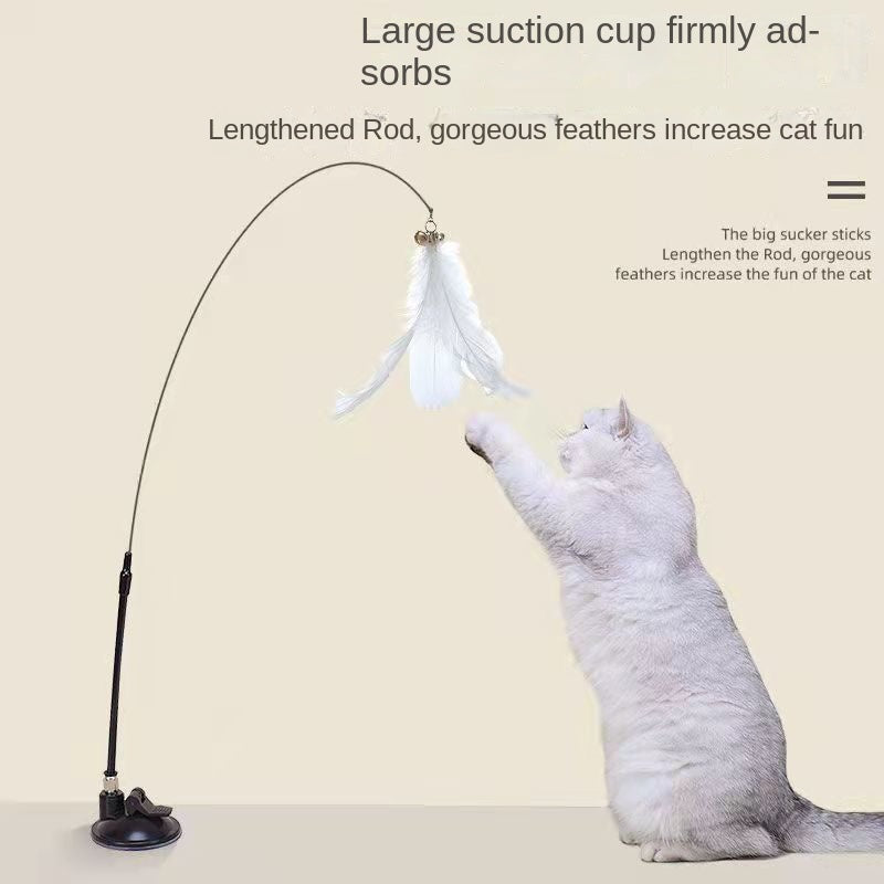 Feather Cat Teaser Stick with Bell and Sucker