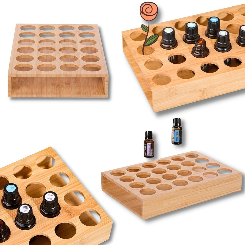 24 Holes Wooden Tray Essential Oils Storage Aromatherapy Rack