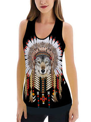 Women's Plus 3D Wolf Print Tank Top & Leggings Set