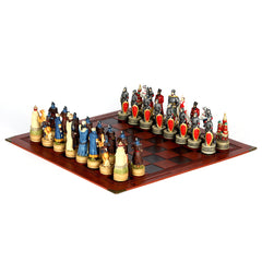 Hand-Carved War Themed Chess Set with Embossed Board