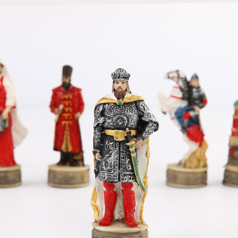 Hand-Carved War Themed Chess Set with Embossed Board