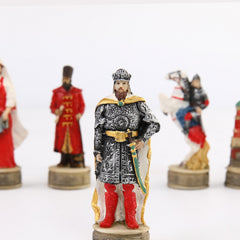 Hand-Carved War Themed Chess Set with Embossed Board