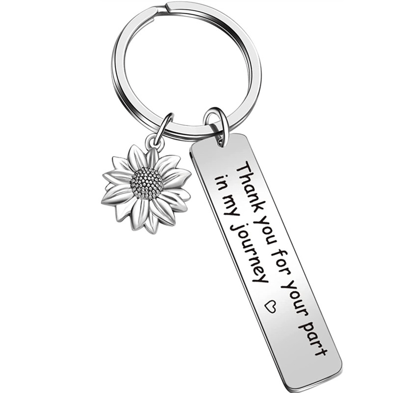Sunflower Pendant Keychain Stainless Steel Inspirational Key Ring