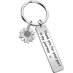 Sunflower Pendant Keychain Stainless Steel Inspirational Key Ring