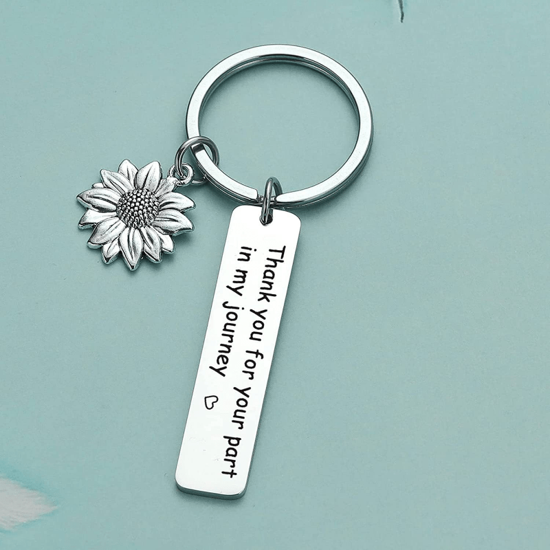 Sunflower Pendant Keychain Stainless Steel Inspirational Key Ring