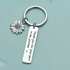 Sunflower Pendant Keychain Stainless Steel Inspirational Key Ring