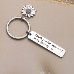 Sunflower Pendant Keychain Stainless Steel Inspirational Key Ring