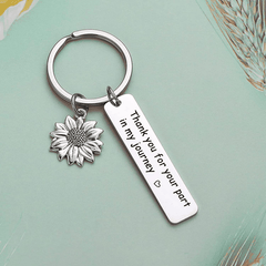 Sunflower Pendant Keychain Stainless Steel Inspirational Key Ring
