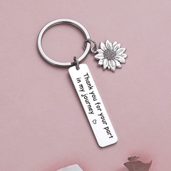 Sunflower Pendant Keychain Stainless Steel Inspirational Key Ring
