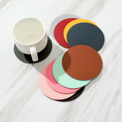 1pc Round Coaster Classic Style Round Table Mat Tea Cups PVC Leather Insulated