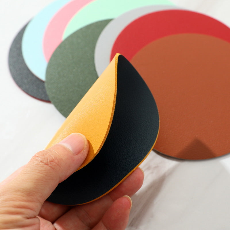 1pc Round Coaster Classic Style Round Table Mat Tea Cups PVC Leather Insulated