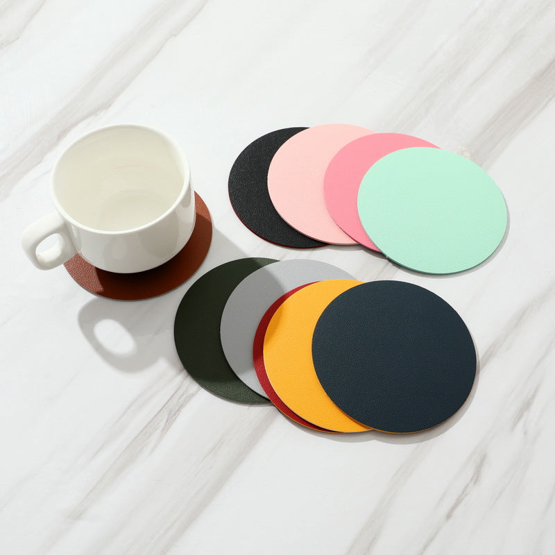 1pc Round Coaster Classic Style Round Table Mat Tea Cups PVC Leather Insulated