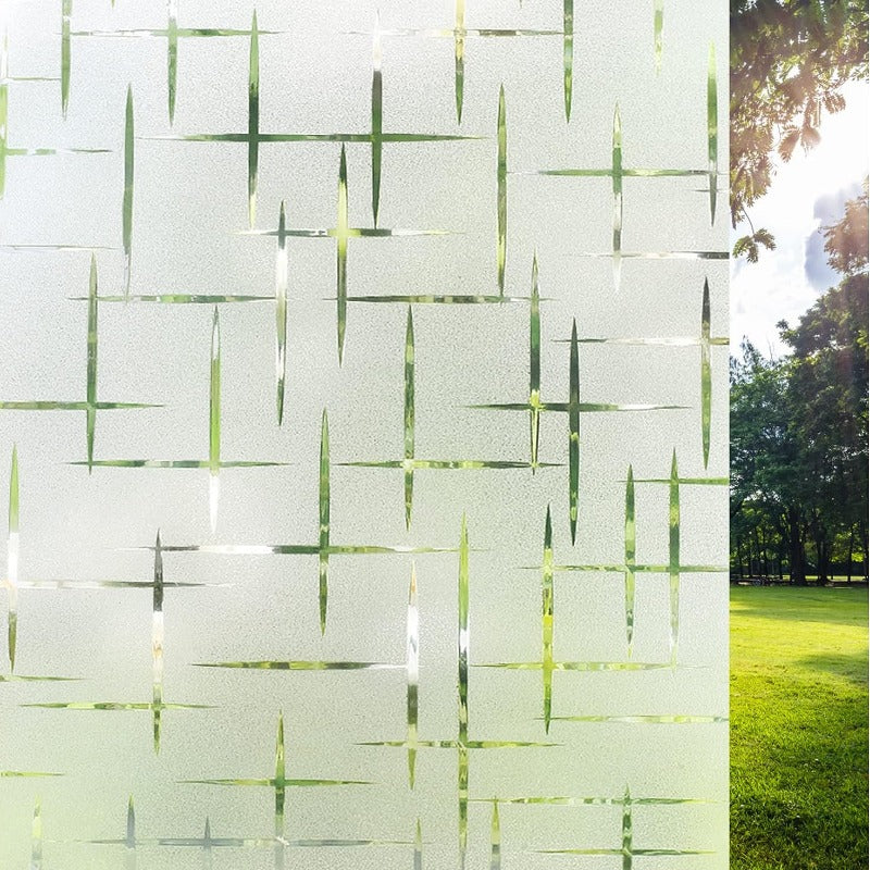 Frosted Cross Pattern Privacy Glass Non Adhesive Window Stickers