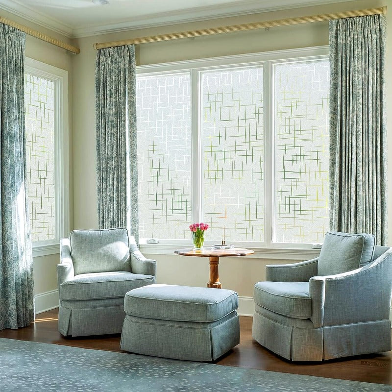 Frosted Cross Pattern Privacy Glass Non Adhesive Window Stickers