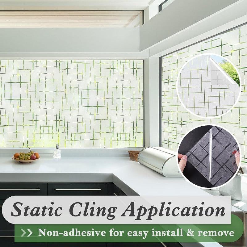Frosted Cross Pattern Privacy Glass Non Adhesive Window Stickers