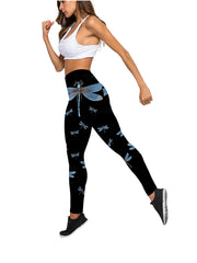 Dragonfly & Slogan Print Tank Top & Leggings Yoga Set