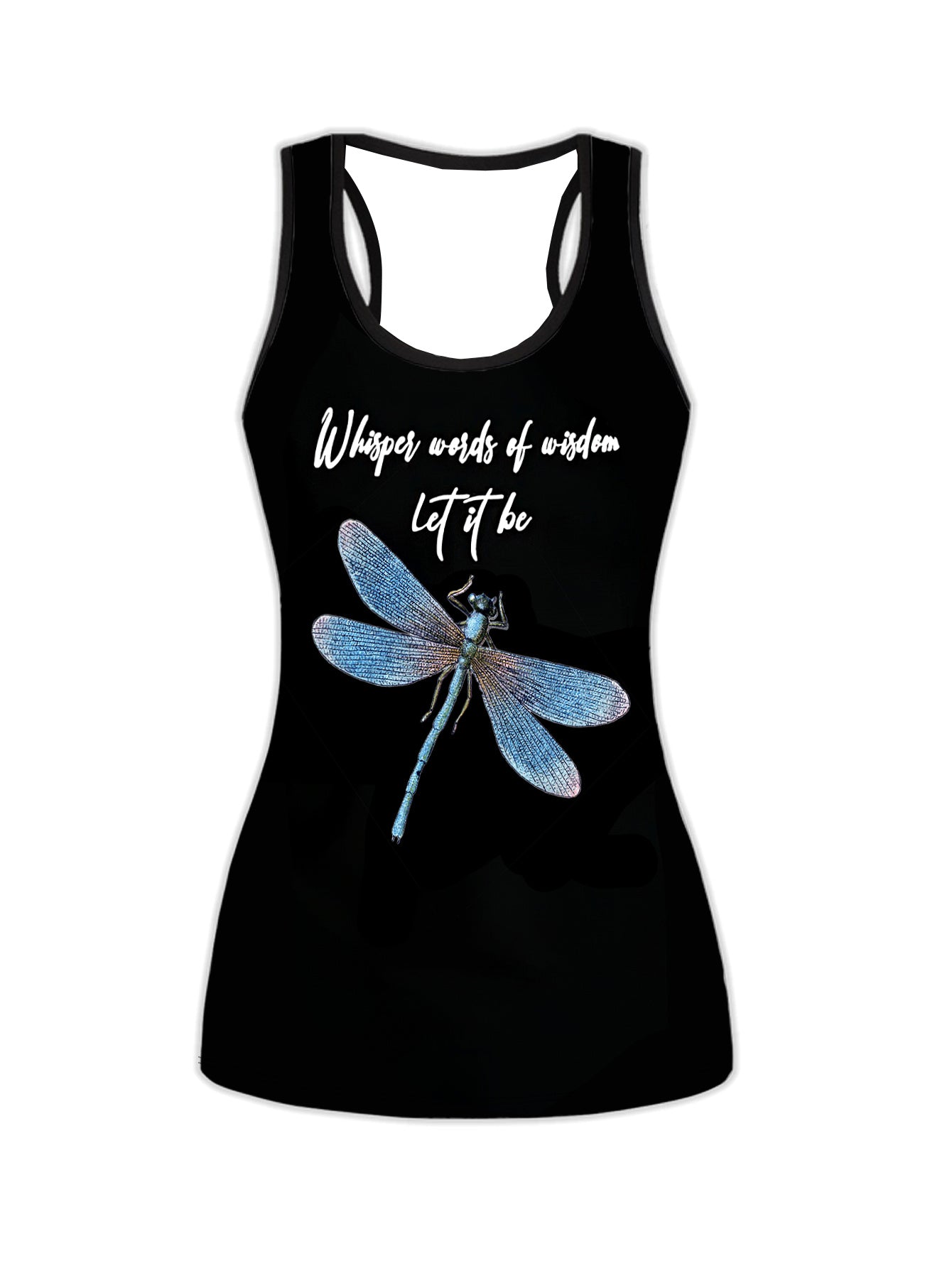 Dragonfly & Slogan Print Tank Top & Leggings Yoga Set