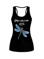 Dragonfly & Slogan Print Tank Top & Leggings Yoga Set