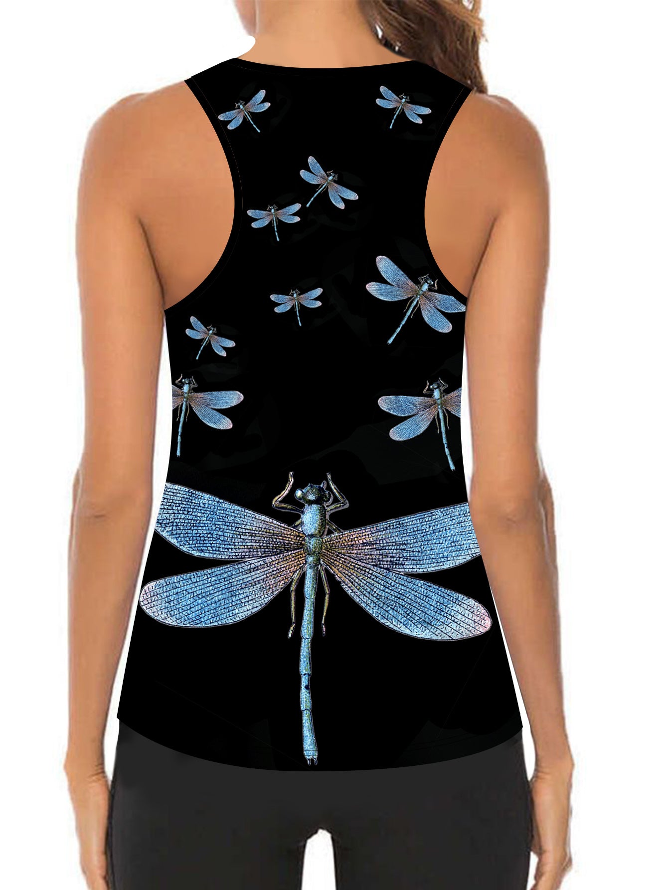 Dragonfly & Slogan Print Tank Top & Leggings Yoga Set