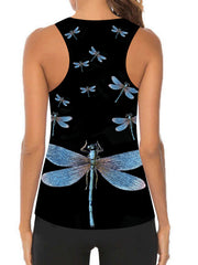 Dragonfly & Slogan Print Tank Top & Leggings Yoga Set