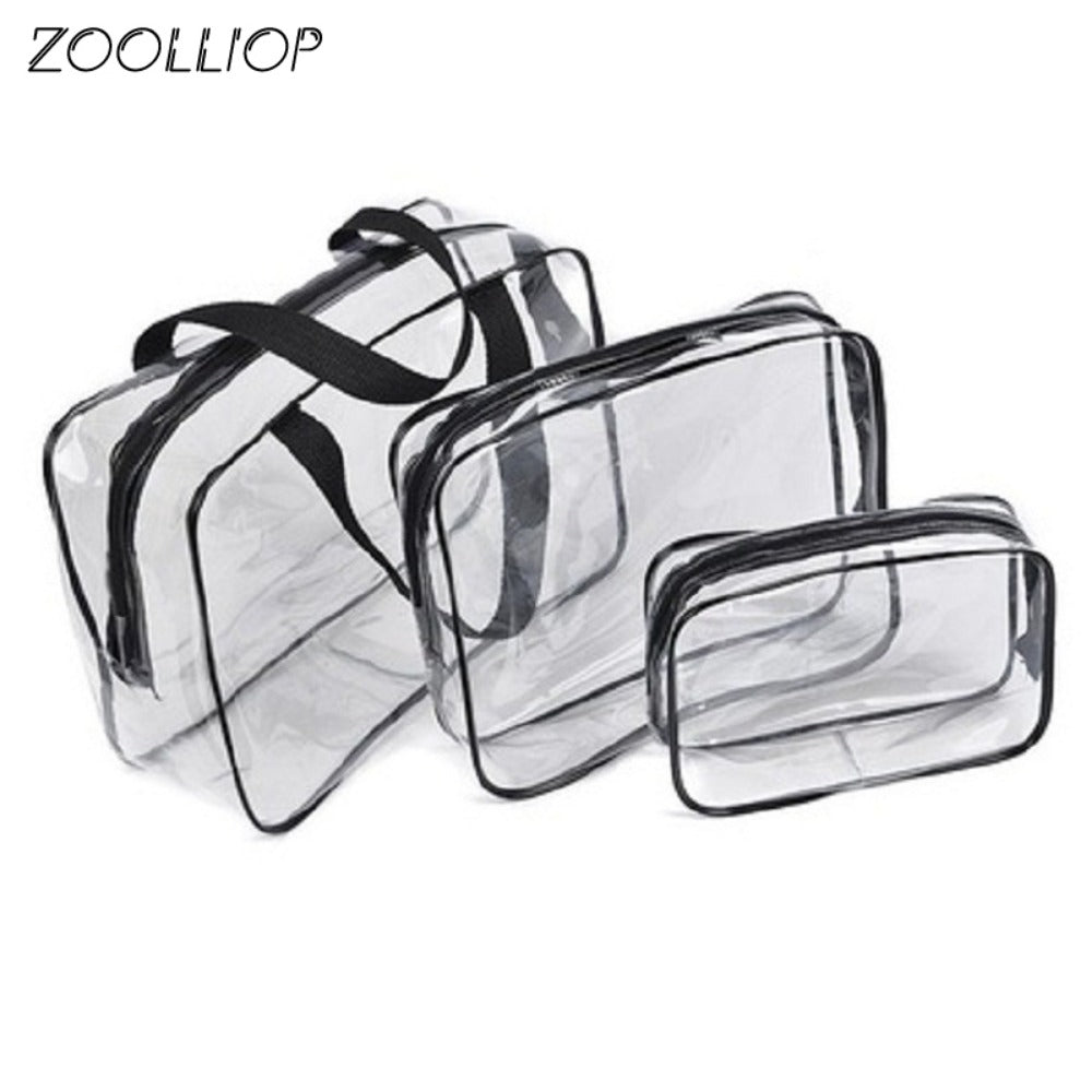 3pcs Travel PVC Cosmetic Bags Transparent Zipper Makeup Organizer Handbags