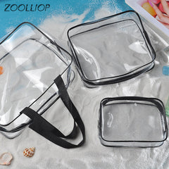 3pcs Travel PVC Cosmetic Bags Transparent Zipper Makeup Organizer Handbags