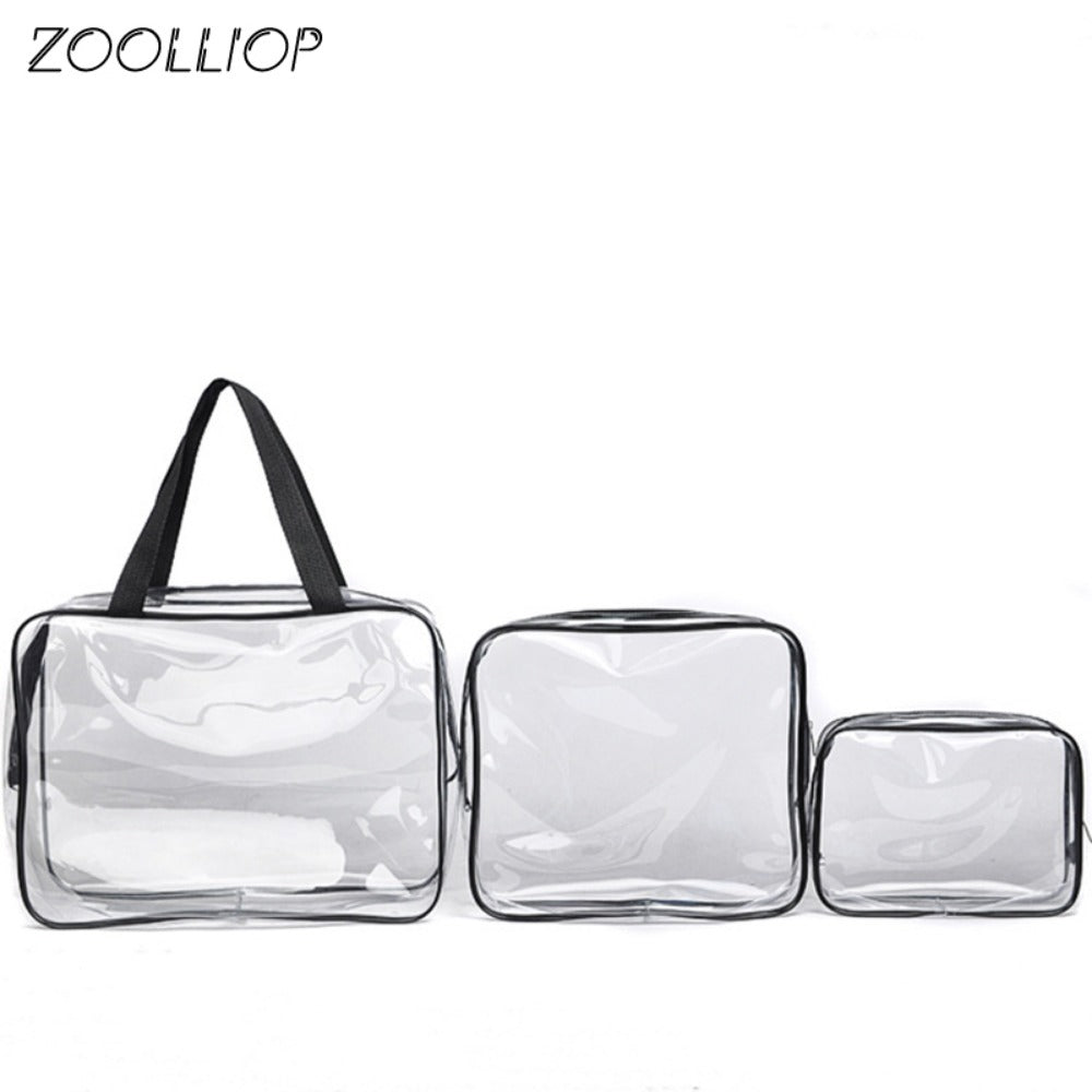 3pcs Travel PVC Cosmetic Bags Transparent Zipper Makeup Organizer Handbags